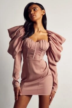 Premium Satin Extreme Puff Shoulder Mini Dress 11 Premium Satin Extreme Puff Shoulder Mini Dress -BOW Clothing Shop blue premium satin extreme puff shoulder mini dress 3