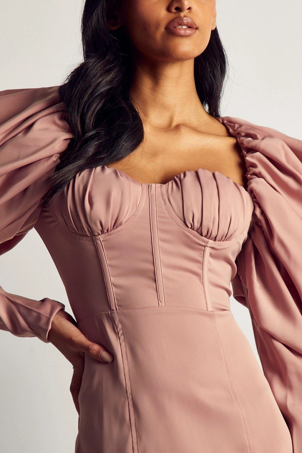 Premium Satin Extreme Puff Shoulder Mini Dress 7 Premium Satin Extreme Puff Shoulder Mini Dress - Image 5