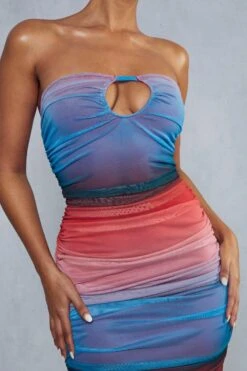 Recycled Ombre Mesh Curved Bust Bandeau Mini Dress -BOW Clothing Shop blue recycled ombre mesh curved bust bandeau mini dress 1