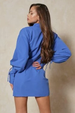 Structured Tie Cuff Shirt Dress -BOW Clothing Shop blue structured tie cuff shirt dress 4