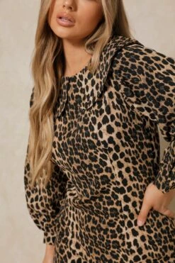BOW Clothing Shop -BOW Clothing Shop brown leopard print peter pan collar smock dress 1