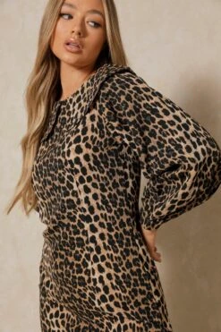 Leopard Print Peter Pan Collar Smock Dress -BOW Clothing Shop brown leopard print peter pan collar smock dress 4