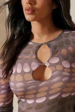 Mesh Spot Print Long Sleeve Mini Dress -BOW Clothing Shop chocolate mesh spot print long sleeve mini dress 1