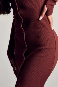 Rib Collared Button Down Midi Dress -BOW Clothing Shop chocolate rib collared button down midi dress 4