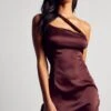 Satin Curved Strap Mini Dress -BOW Clothing Shop chocolate satin curved strap mini dress
