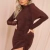 Side Ruched Slinky Shoulder Pad Dress -BOW Clothing Shop chocolate side ruched slinky shoulder pad dress