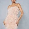 Feather Mesh Insert Bandeau Mini Dress -BOW Clothing Shop coral blush feather mesh insert bandeau mini dress