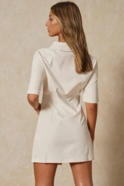 Asymmetric Cut Out Shirt Dress -BOW Clothing Shop cream asymmetric cut out shirt dress 2