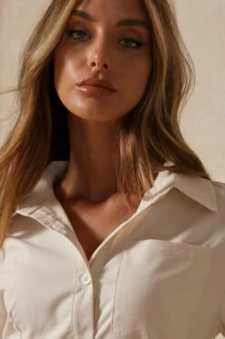 Asymmetric Cut Out Shirt Dress -BOW Clothing Shop cream asymmetric cut out shirt dress 5