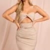 Bandage Cut Out Knot Detail Bodycon Dress -BOW Clothing Shop cream bandage cut out knot detail bodycon dress