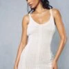 Knitted Striped Strappy Mini Dress -BOW Clothing Shop cream knitted striped strappy mini dress