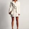Oversized Belted Blazer Dress 2 Oversized Belted Blazer Dress -BOW Clothing Shop cream oversized belted blazer dress
