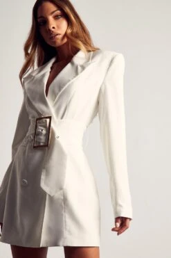 Oversized Belted Blazer Dress 10 Oversized Belted Blazer Dress -BOW Clothing Shop cream oversized belted blazer dress 3