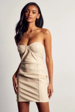Premium Leather Look Corset Bandeau Mini Dress 11 Premium Leather Look Corset Bandeau Mini Dress -BOW Clothing Shop cream premium leather look corset bandeau mini dress 4