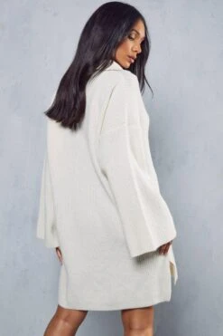 Rib Knit Zip Up Jumper Dress -BOW Clothing Shop cream rib knit zip up jumper dress 3