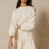 Ruffle Smock Sweatshirt Dress -BOW Clothing Shop cream ruffle smock sweatshirt dress