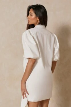 Tailored Puff Sleeve Blazer Dress -BOW Clothing Shop cream tailored puff sleeve blazer dress 2