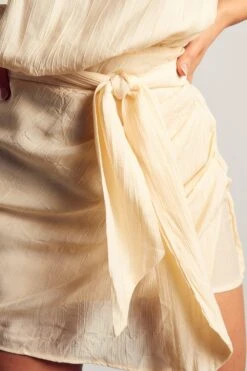 Textured Linen Look Drape Detail Dress -BOW Clothing Shop cream textured linen look drape detail dress 5