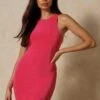 Double Layer Racer Neck Bodycon Mini Dress -BOW Clothing Shop fuchsia double layer racer neck bodycon mini dress