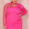 Lace Sleeve Cut Out Bodycon Dress -BOW Clothing Shop fuchsia lace sleeve cut out bodycon dress
