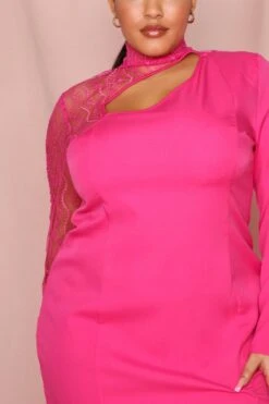 Lace Sleeve Cut Out Bodycon Dress -BOW Clothing Shop fuchsia lace sleeve cut out bodycon dress 3