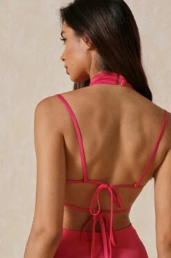 Satin Tie Back Sleeveless Dress -BOW Clothing Shop fuchsia satin tie back sleeveless dress 1