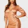 Leopard Satin Ruched Front Dress -BOW Clothing Shop gold leopard satin ruched front dress