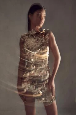 Premium Sequin Embellished Backless Mini Dress -BOW Clothing Shop gold premium sequin embellished backless mini dress 2