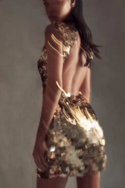 Premium Sequin Embellished Backless Mini Dress -BOW Clothing Shop gold premium sequin embellished backless mini dress 5