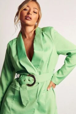 Asymmetric Gold Buckle Belted Blazer Dress 8 Asymmetric Gold Buckle Belted Blazer Dress -BOW Clothing Shop green asymmetric gold buckle belted blazer dress 1