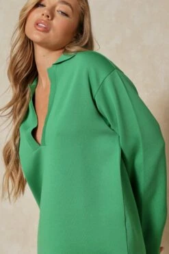 Fine Knit Collared Flute Sleeve Mini Dress -BOW Clothing Shop green fine knit collared flute sleeve mini dress 1