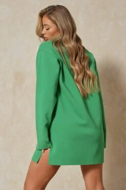 Fine Knit Collared Flute Sleeve Mini Dress -BOW Clothing Shop green fine knit collared flute sleeve mini dress 2