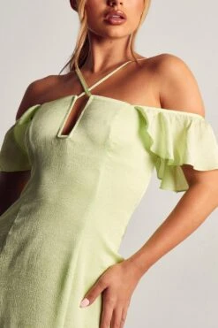 Frill Sleeve Cross Strap Mini Dress -BOW Clothing Shop green frill sleeve cross strap mini dress 1