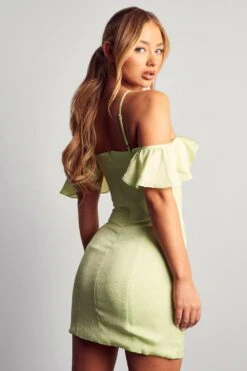 Frill Sleeve Cross Strap Mini Dress -BOW Clothing Shop green frill sleeve cross strap mini dress 2