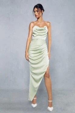 Premium Satin Corseted Asymmetric Maxi Dress 11 Premium Satin Corseted Asymmetric Maxi Dress -BOW Clothing Shop green premium satin corseted asymmetric maxi dress 3