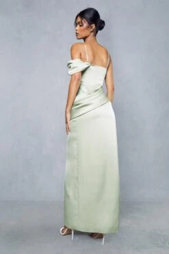Premium Satin Draped Off The Shoulder Maxi Dress 11 Premium Satin Draped Off The Shoulder Maxi Dress -BOW Clothing Shop green premium satin draped off the shoulder maxi dress 3