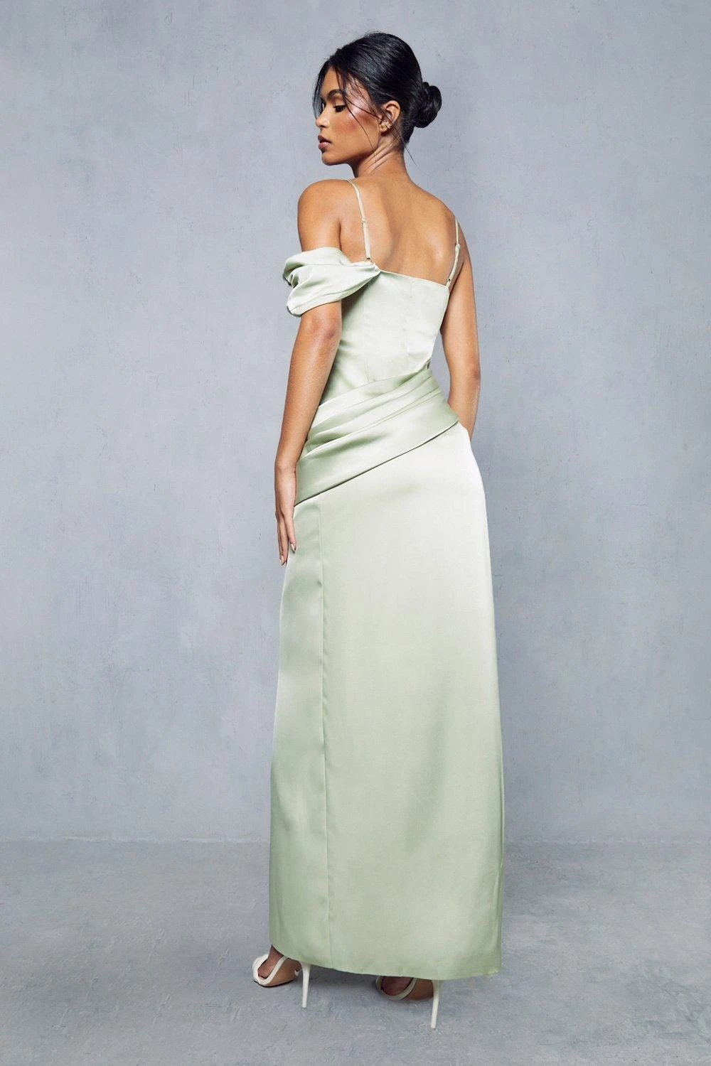 Premium Satin Draped Off The Shoulder Maxi Dress 6 Premium Satin Draped Off The Shoulder Maxi Dress - Image 4