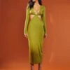 Soft Rib Cut Out Knot Front Maxi Dress -BOW Clothing Shop green soft rib cut out knot front maxi dress