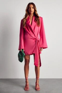 Premium Soft Touch Draped Wrap Dress -BOW Clothing Shop hot pink premium soft touch draped wrap dress 3
