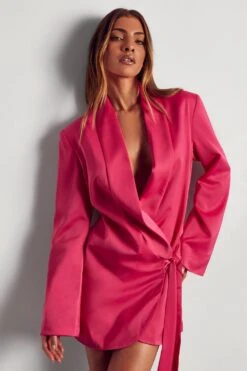 Premium Soft Touch Draped Wrap Dress -BOW Clothing Shop hot pink premium soft touch draped wrap dress 4