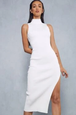 Knitted High Neck Sleeveless Maxi Dress -BOW Clothing Shop ivory knitted high neck sleeveless maxi dress 4