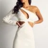 Premium Asymmetric Cut Out Mini Dress -BOW Clothing Shop ivory premium asymmetric cut out mini dress