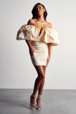 Premium Extreme Ruffle Shoulder Dress -BOW Clothing Shop ivory premium extreme ruffle shoulder dress 3