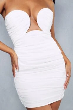 Premium Mesh Curved Bust Ruched Mini Dress -BOW Clothing Shop ivory premium mesh curved bust ruched mini dress 4