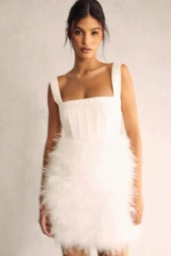 Premium Square Neck Corset Feather Skirt Mini Dress 13 Premium Square Neck Corset Feather Skirt Mini Dress -BOW Clothing Shop ivory premium square neck corset feather skirt mini dress 4