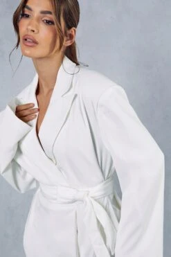 Premium Tailored Oversized Belted Blazer Dress -BOW Clothing Shop ivory premium tailored oversized belted blazer dress 1