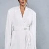Premium Tailored Oversized Belted Blazer Dress -BOW Clothing Shop ivory premium tailored oversized belted blazer dress