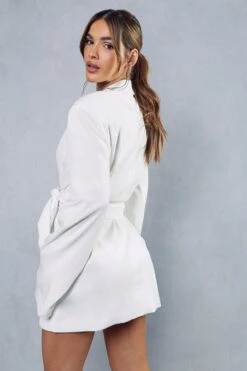 Premium Tailored Oversized Belted Blazer Dress -BOW Clothing Shop ivory premium tailored oversized belted blazer dress 2