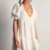 Puff Sleeve Plunge Tiered Smock Dress 1 Puff Sleeve Plunge Tiered Smock Dress -BOW Clothing Shop ivory puff sleeve plunge tiered smock dress