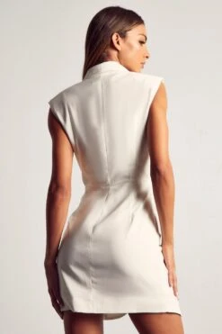 Sleeveless Satin Drape Mini Dress -BOW Clothing Shop ivory sleeveless satin drape mini dress 2
